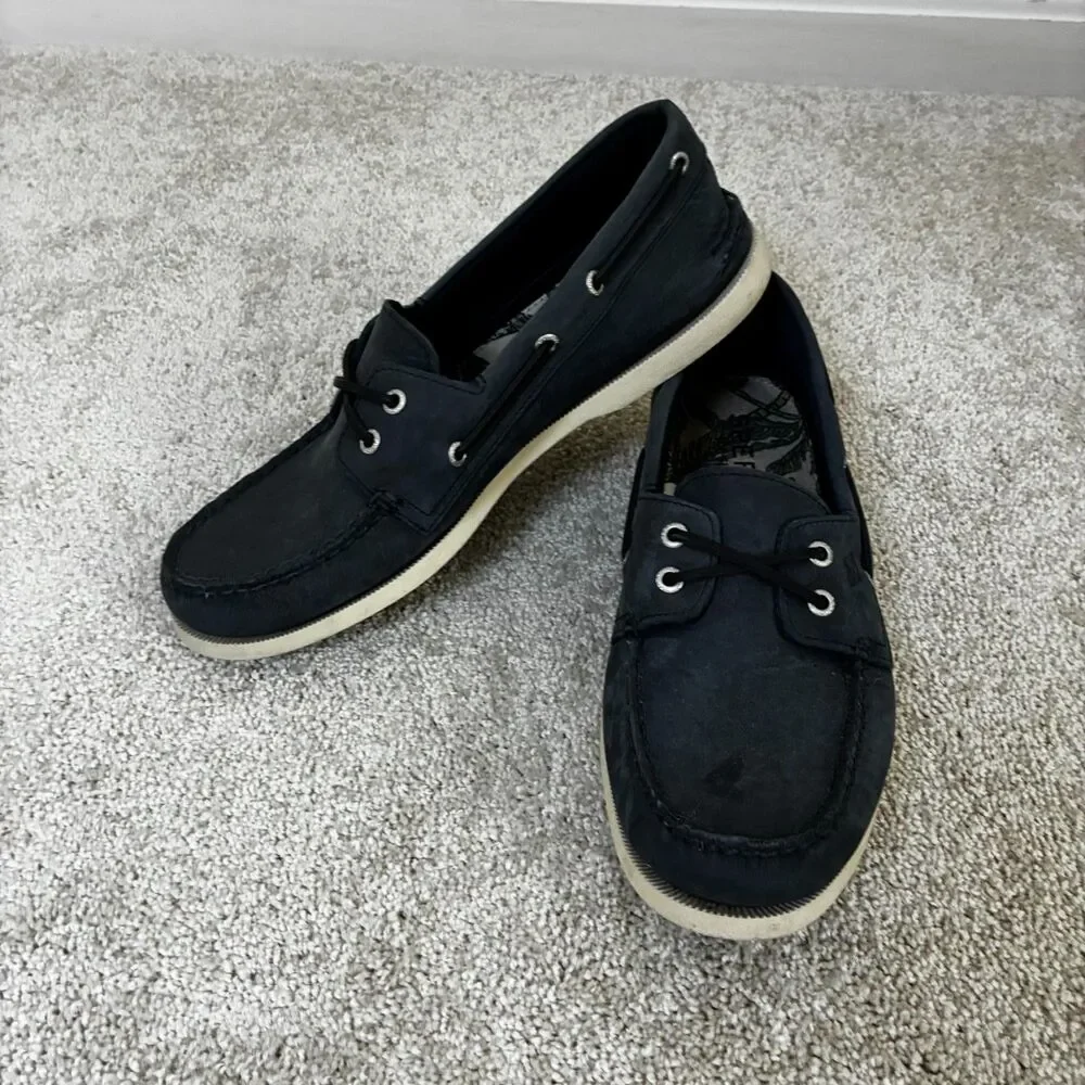 Sperry Top-Sider Mens Authentic Original 2-Eye Boat Navy Blue Leather Size 10.5